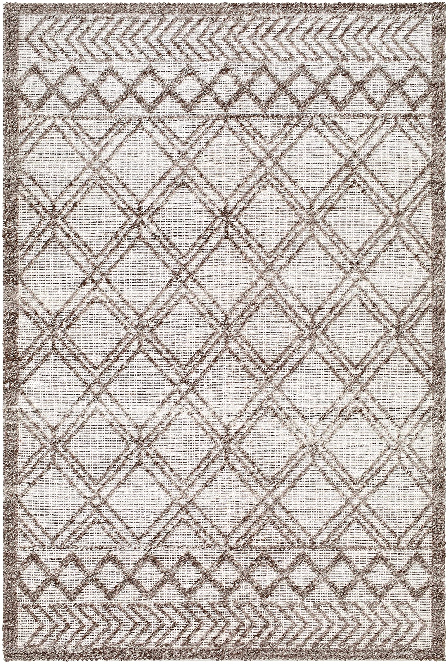 Hauteloom Whitney Recycled Material Area Rug - Geometric Diamond Trellis Lattice Border - Bohemian Transitional Moroccan Boho Tribal - Beige, Dark Brown, Cream, Brown, Taupe - 5' x 7'6"