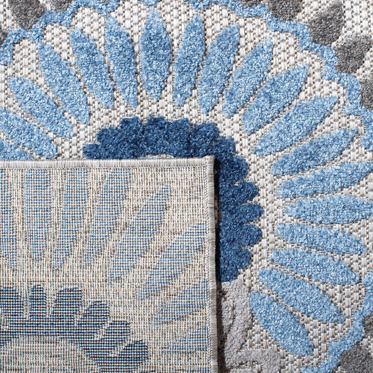 SAFAVIEH Washable Rug Outdoor Cabana Collection - 5'3" Square, Grey & Blue, Non-Shedding & Easy to Clean, Ideal for Patio, Backyard, Mudroom (CBN382G)