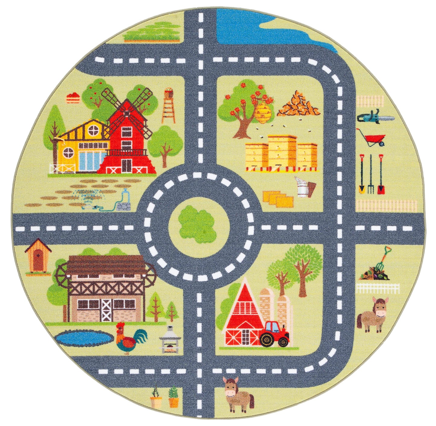 SAFAVIEH Washable Rug Kids Playhouse Collection - 5' Round, Light Green & Dark Grey, Slip Resistant & Easy to Clean, Ideal for Kids Room, Playroom, Nursery, Boys & Girls Room (KPH232Y)