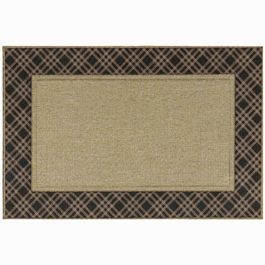 Mohawk Home Plaid Border Casual Geometric Tan 2' X 3' Door Mat Perfect for Garage, Porch