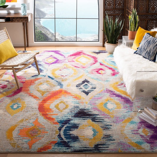 SAFAVIEH Monaco Collection Area Rug - 9' x 12', Multi, Ogee Trellis Watercolor Distressed Design, Non-Shedding & Easy Care, Ideal for High Traffic Areas in Living Room, Bedroom (MNC242F)