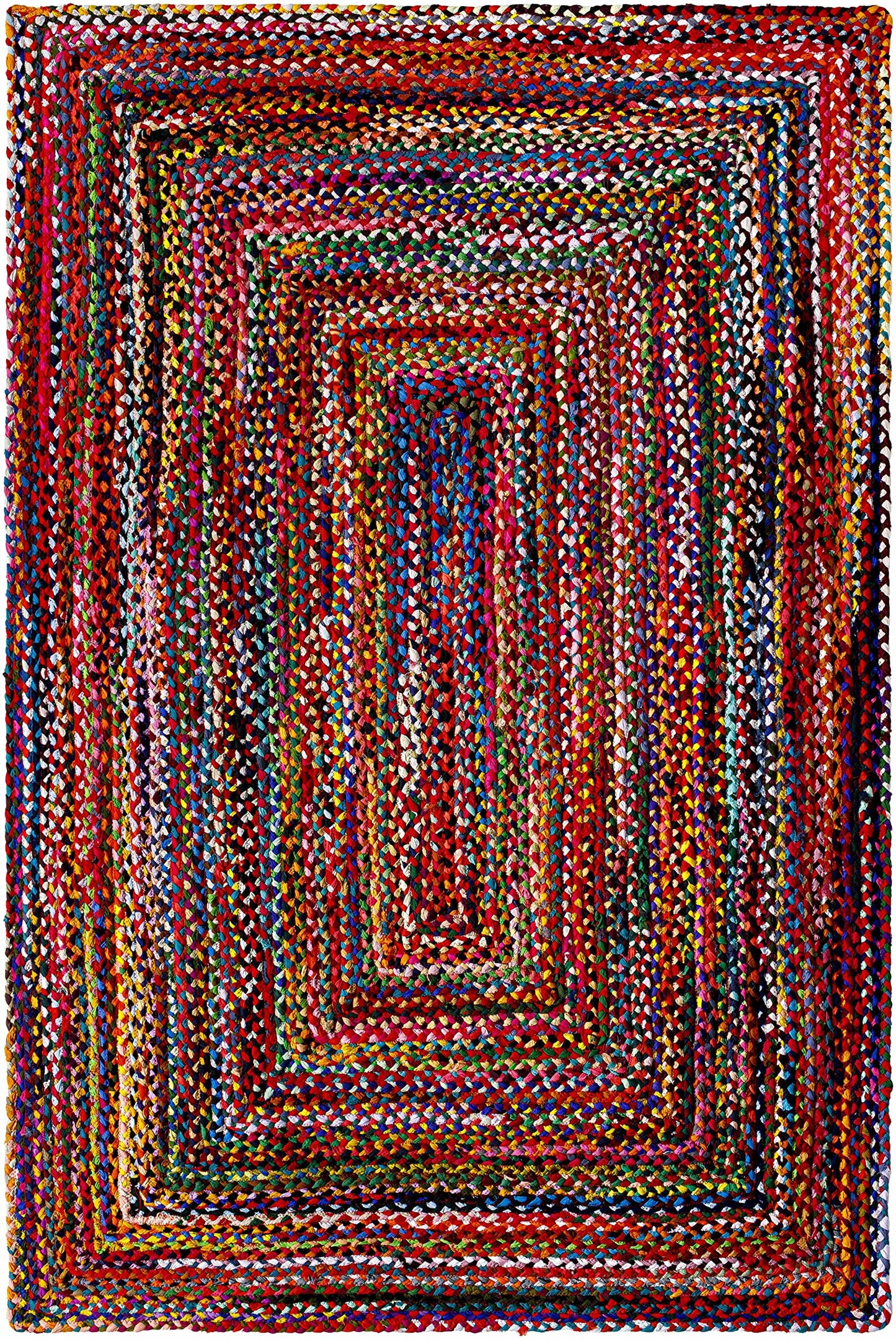 Hauteloom Henio Recycled Material Living Room, Bedroom Area Rug - Striped Border Abstract - Contemporary Boho Indian Tribal Retro - Chocolate Brown, Multicolor, Red, Black, Blue - 27" x 45"