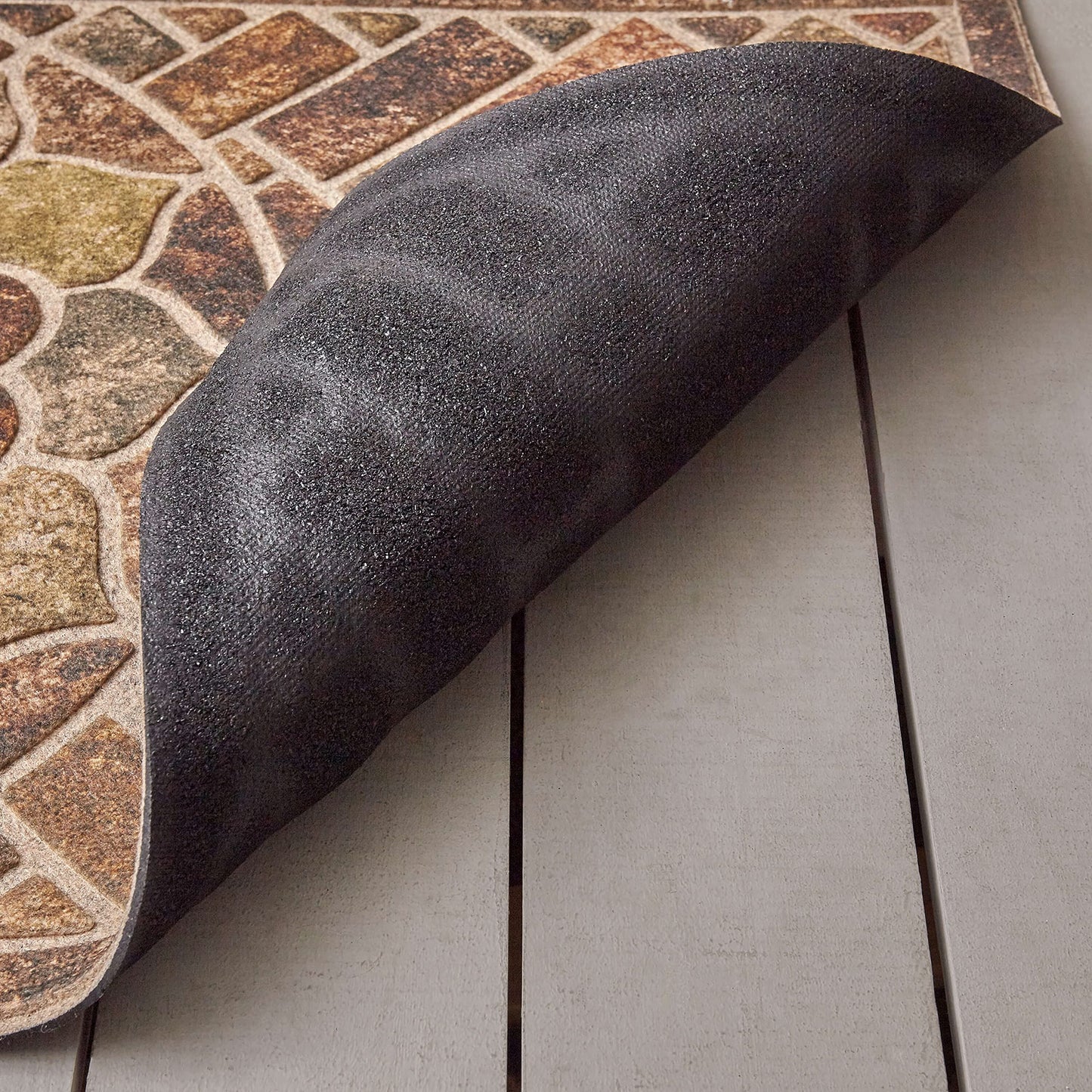 Mohawk Home Entryway Door Mat 2' x 4' All Weather Doormat Outdoor Non Slip Recycled Rubber, Ornamental Brick Brown