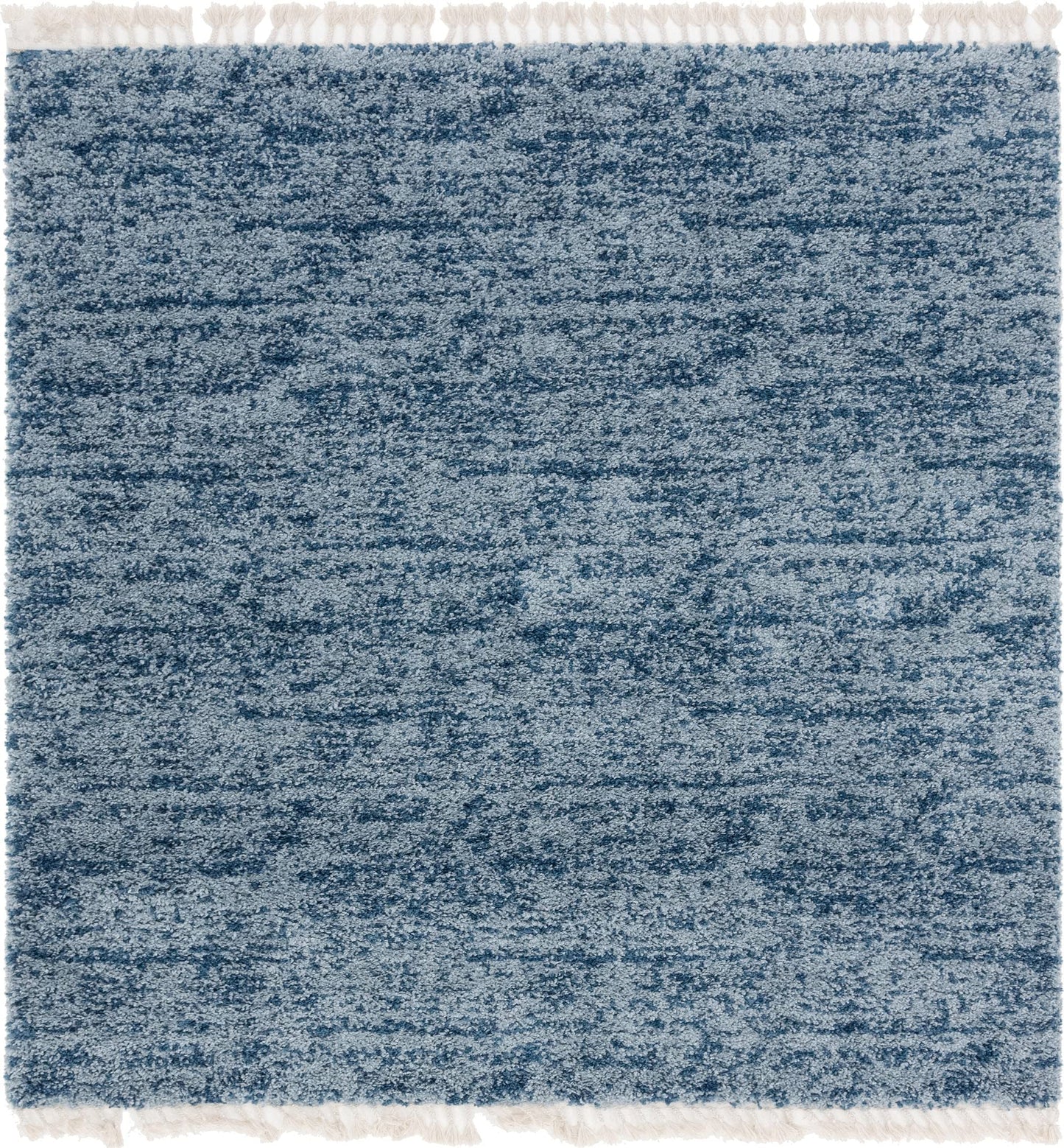 Rugs.com Athena Shag Collection Rug – 8' Square Blue Shag Rug Perfect for Living Rooms, Kitchens, Entryways