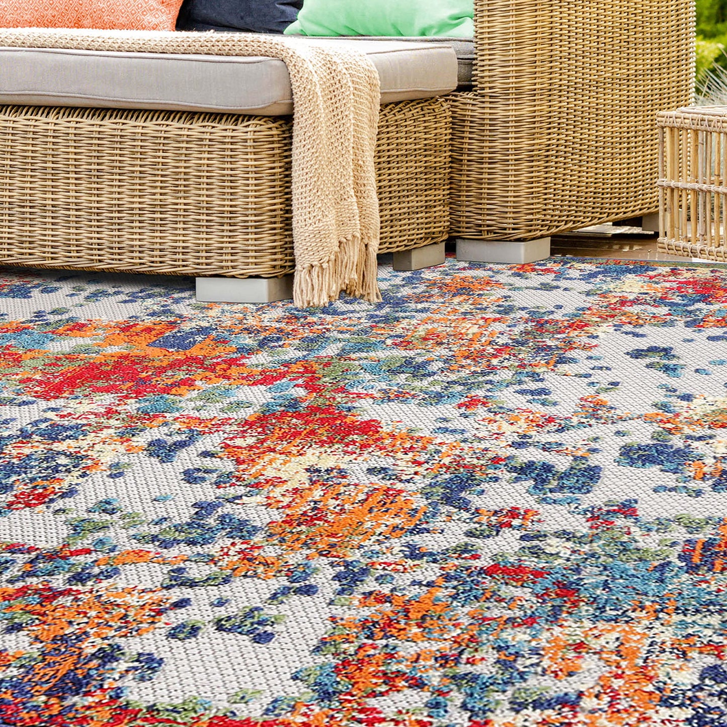 Superior Indoor Outdoor Area Rug, Perfect for Patio, Bedroom, Kitchen, Living Room, Entryway, Playroom, Nursery, Carpet Cover, Abstract Splatter Modern, Kalina Collection, 4' x 6', Cream