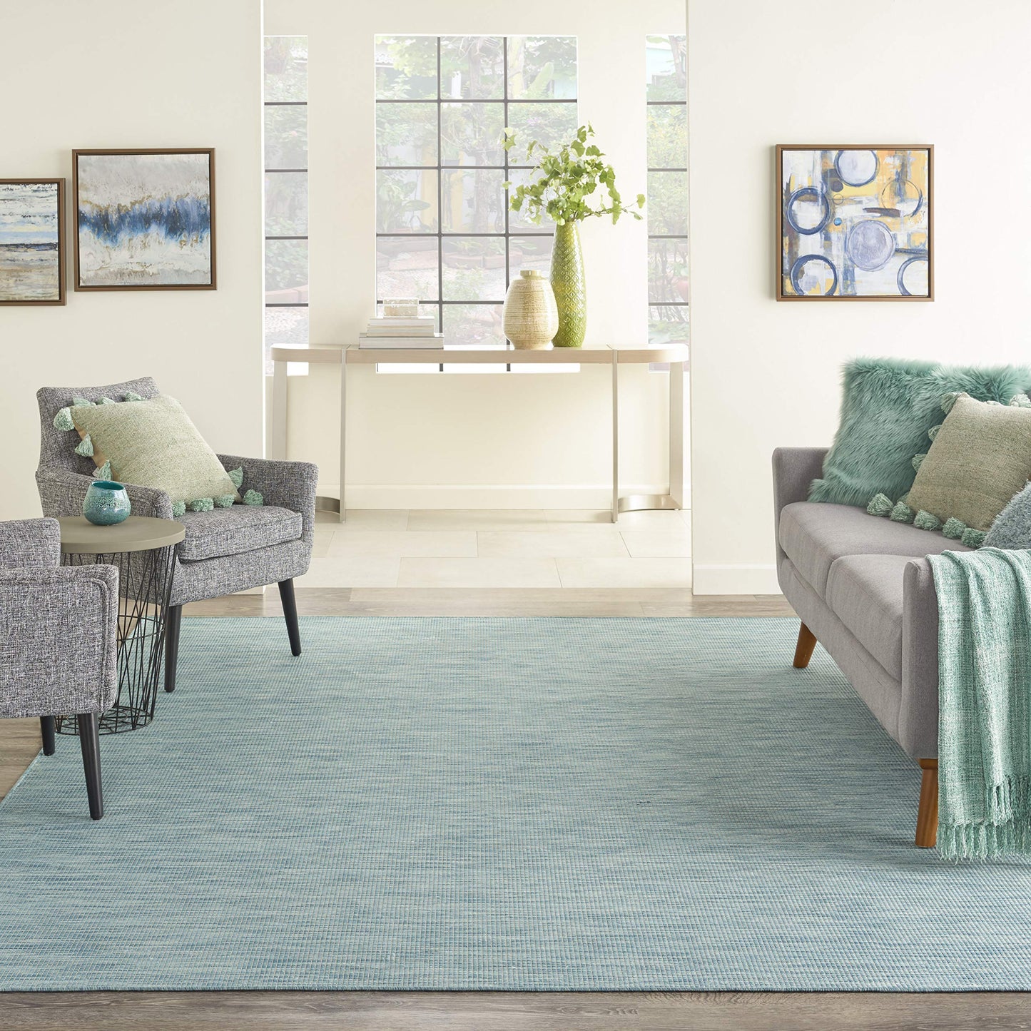 Nourison Home Positano Aqua 8' x 10' Area Rug - Easy Clean, Non Shedding, Bed Room, Living Room, Dining Room, Kitchen (8' x 10')