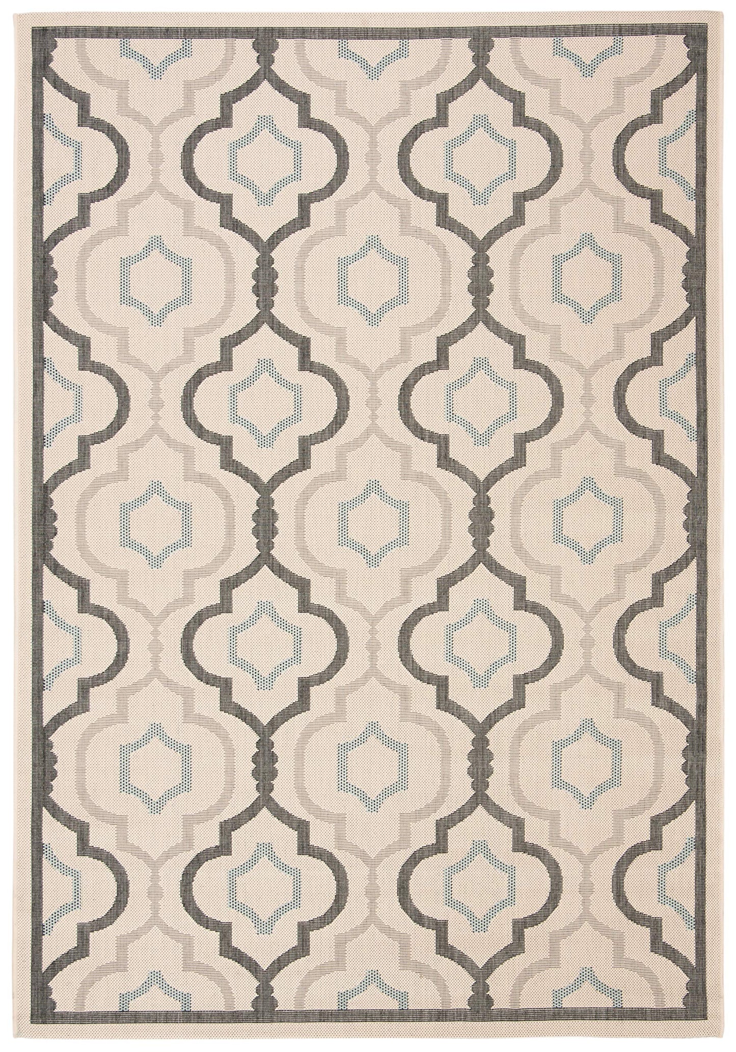 SAFAVIEH Washable Rug Outdoor Courtyard Collection - 4' x 5'7", Beige & Black, Non-Shedding & Easy Cleaning, Ideal for Patio, Backyard, Mudroom (CY7938-256A18)