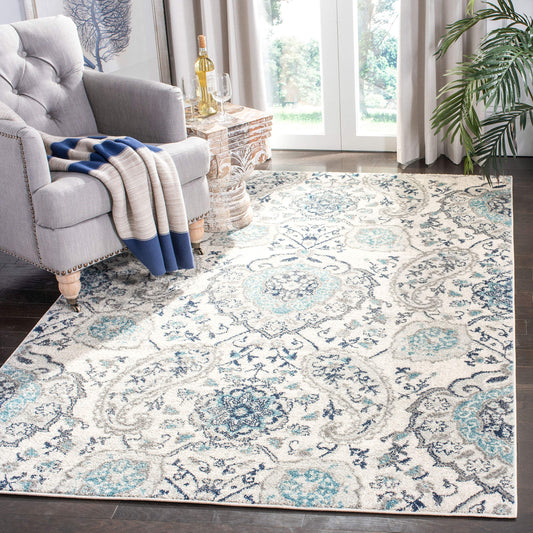 SAFAVIEH Madison Collection Accent Rug - 4' x 6', Cream & Light Grey, Boho Chic Glam Paisley Design, Non-Shedding & Easy Care, Ideal for High Traffic Areas in Entryway, Living Room, Bedroom (MAD600C)