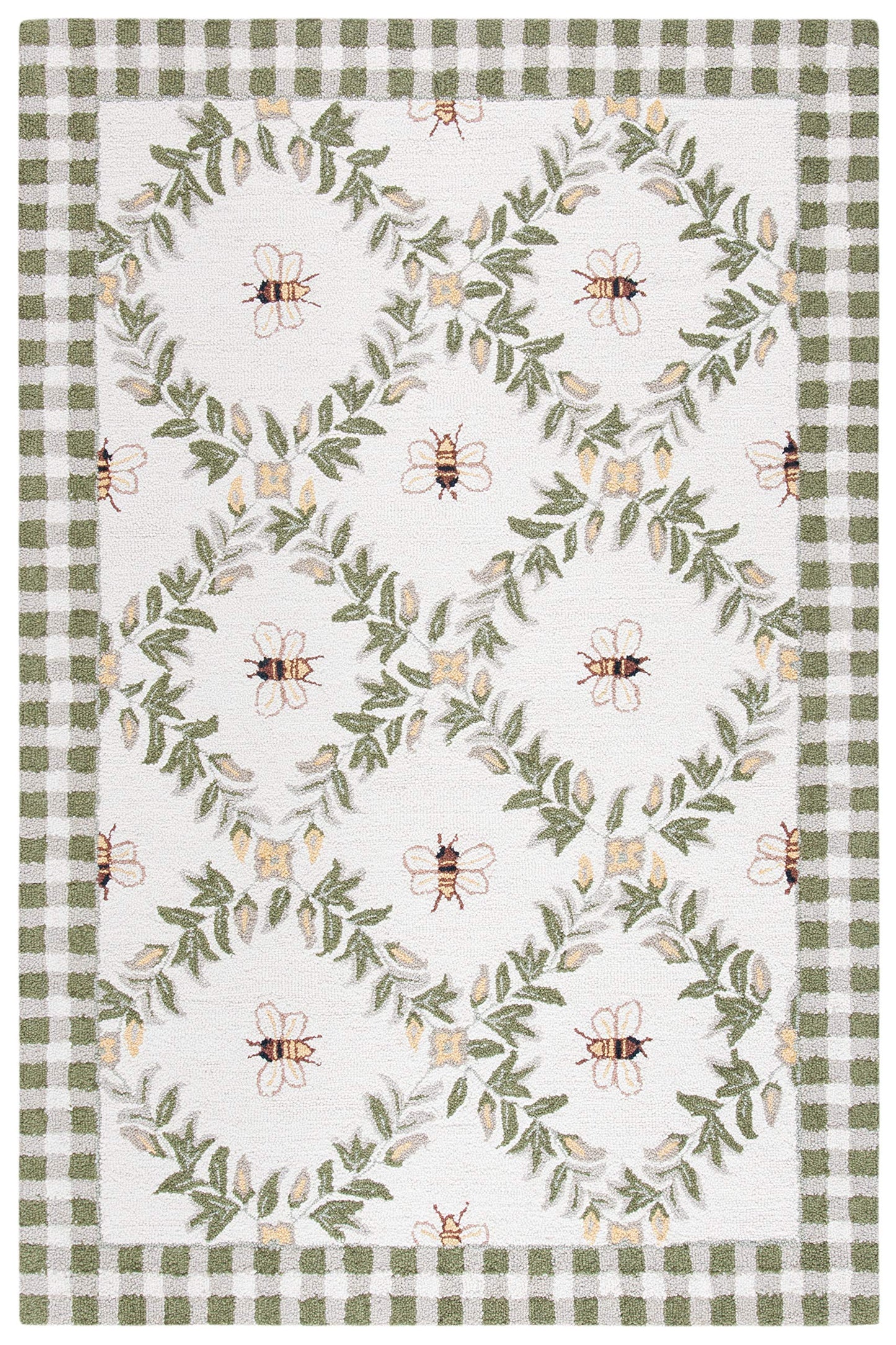 SAFAVIEH Chelsea Collection Accent Rug - 3'9" x 5'9", Ivory & Green, Hand-Hooked French Country Wool, Ideal for High Traffic Areas in Entryway, Living Room, Bedroom (HK55A)