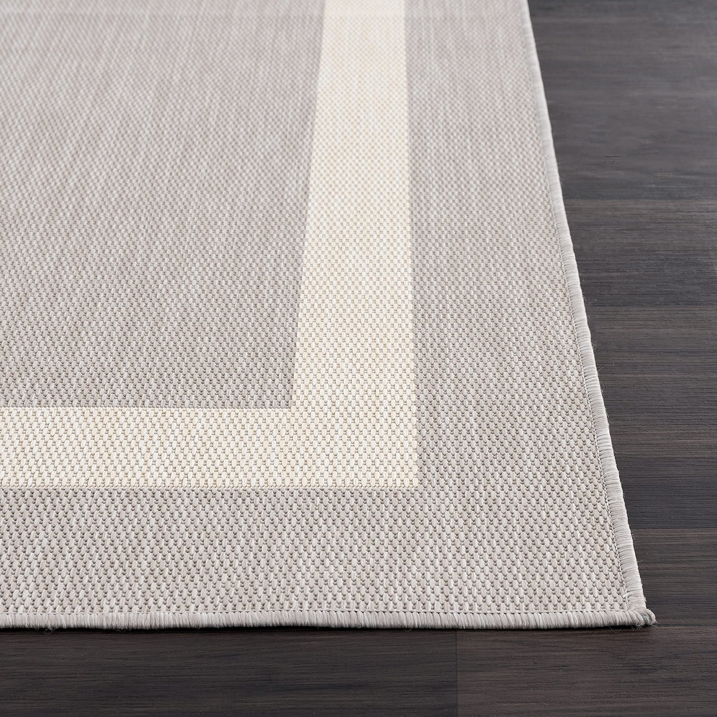 CAMILSON Outdoor Rug 9x12,Large Modern Outside Rugs for Patios Porches Waterproof Durable Washable Non-Shedding, Easy-to-Clean Indoor Outdoor Area Carpet (9 x 12, Bordered - Gray/White)