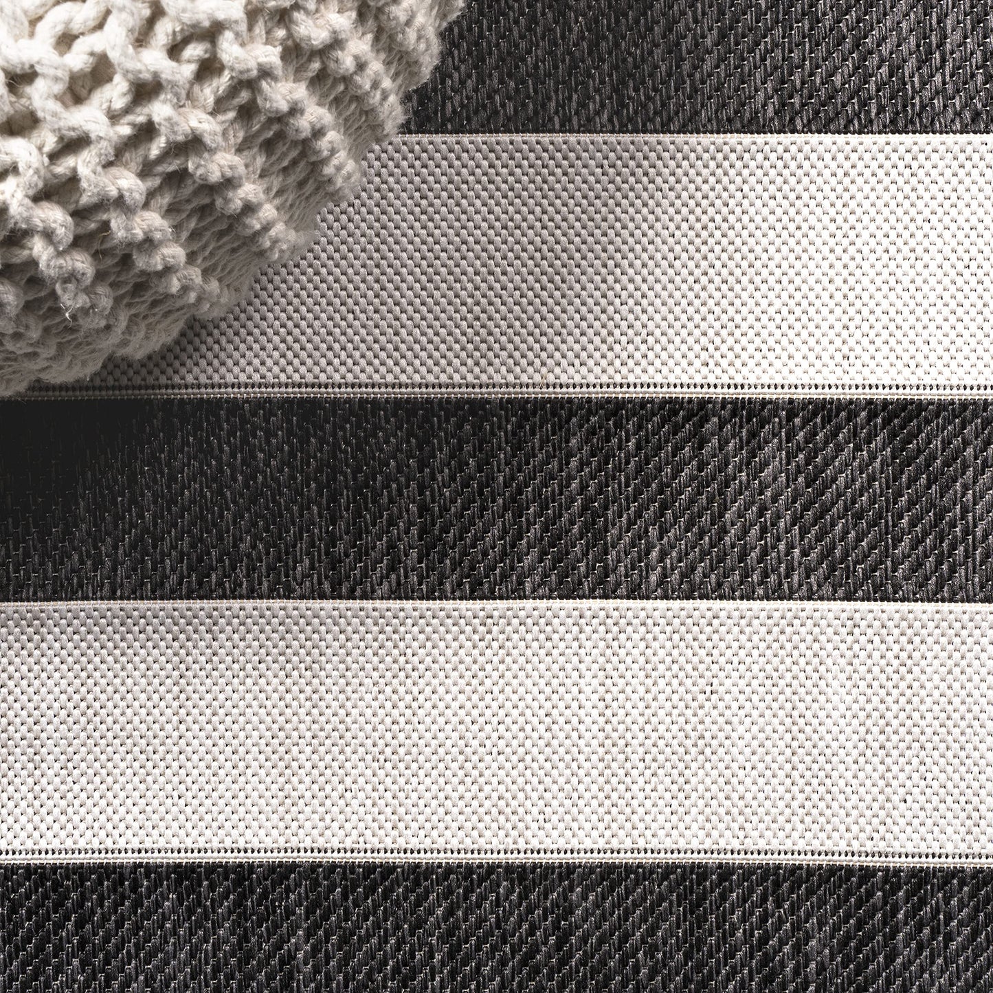 JONATHAN Y Wide Stripe Indoor Outdoor Area Rug 8X10 Black/Cream, Aveiro for Backyard, Patio, Porch, Easy-Cleaning, High Traffic, Pet-Friendly, Non-Shedding (SMB112B-8)