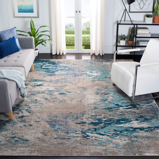 SAFAVIEH Madison Collection Area Rug - 10' x 14', Blue & Grey, Modern Boho Abstract Design, Non-Shedding & Easy Care, Ideal for High Traffic Areas in Living Room, Bedroom (MAD440M)