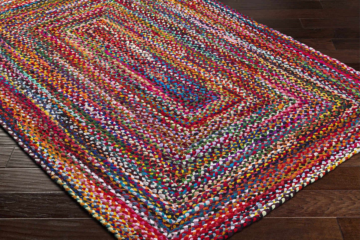 Hauteloom Henio Recycled Material Living Room, Bedroom Area Rug - Striped Border Abstract - Contemporary Boho Indian Tribal Retro - Chocolate Brown, Multicolor, Red, Black, Blue - 27" x 45"