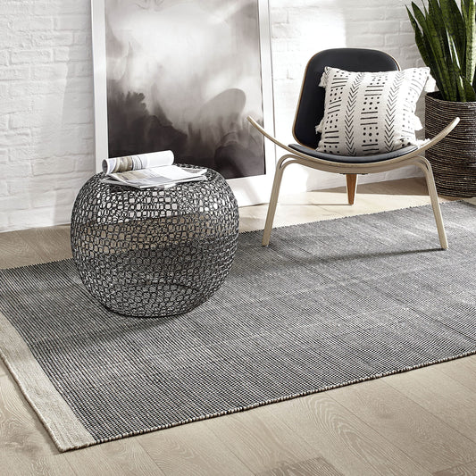 Fab Habitat Machine Washable Area Rug - Hand Woven, Stain Resistant, Pet Friendly - Premium Recycled Polyester Yarn - Solid - Kitchen, Bathroom - Kingscote - Black & Beige - 2 x 3 ft