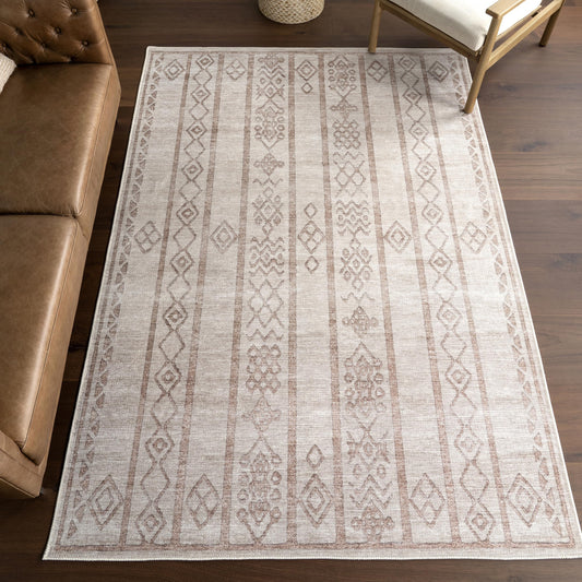 nuLOOM 5' x 8' Green Haven Collection Indoor Area Rug, Recycled Cotton, Machine Washable, Stitched Edging, Flat Woven, Silvana Taupe