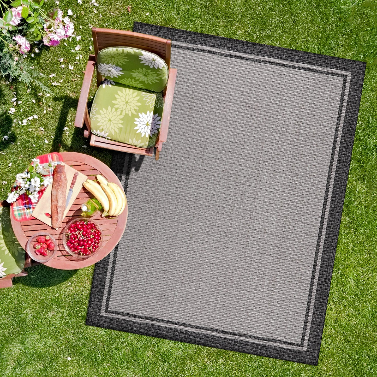 CAMILSON Indoor Outdoor Rug, 9x12 Bordered Gray Modern Area Rugs for Large Indoor and Outdoor Patios, Kitchen and Hallway Mats, Washable Porch Deck Outside Carpet (Bordered Grey, 9 x 12)