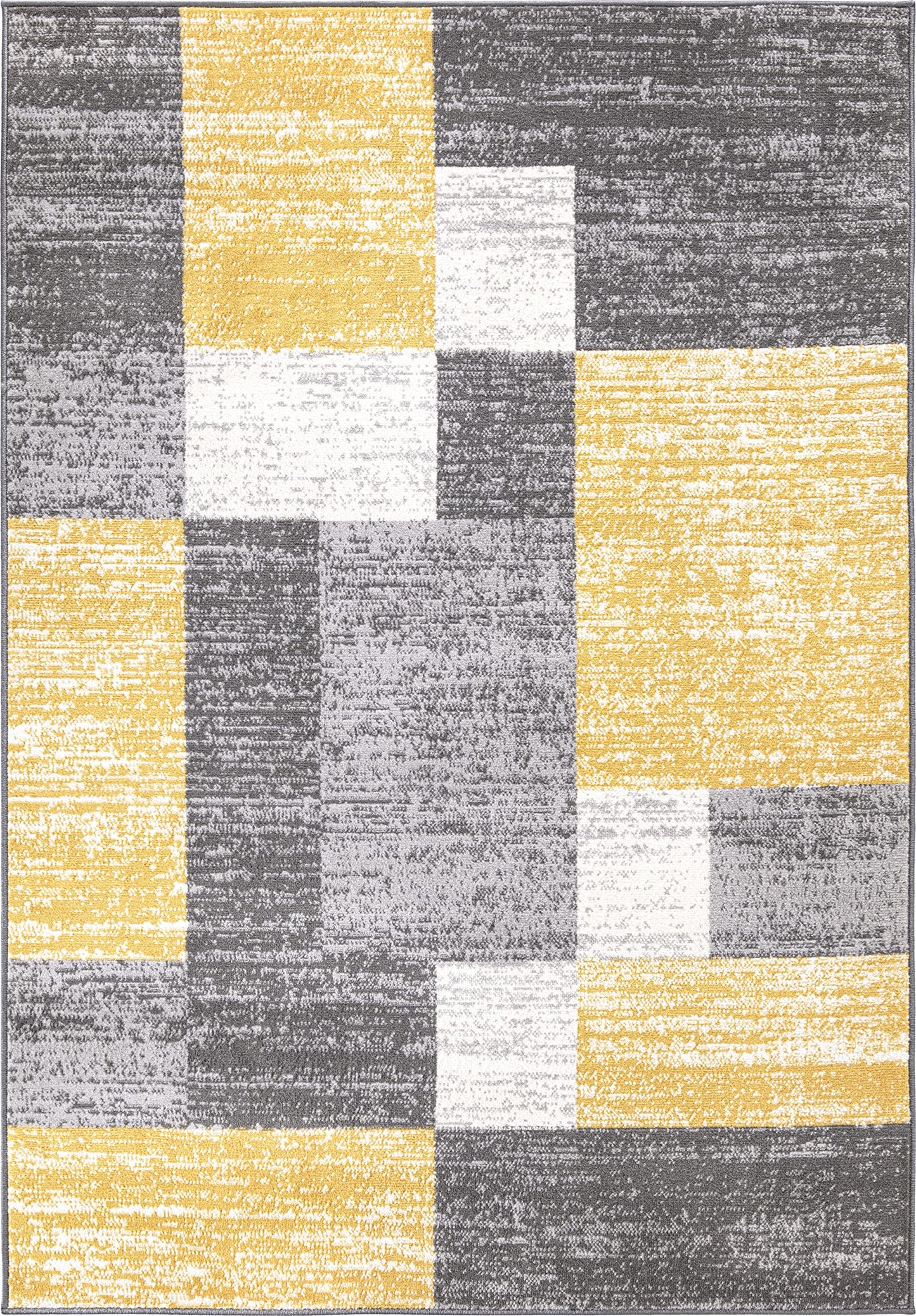 Rugshop Oslo Modern Yellow Area Rug, Geometric Boxes Design, Carpet with Jute Backing for Living Room or Bedroom, 7'10" x 10'