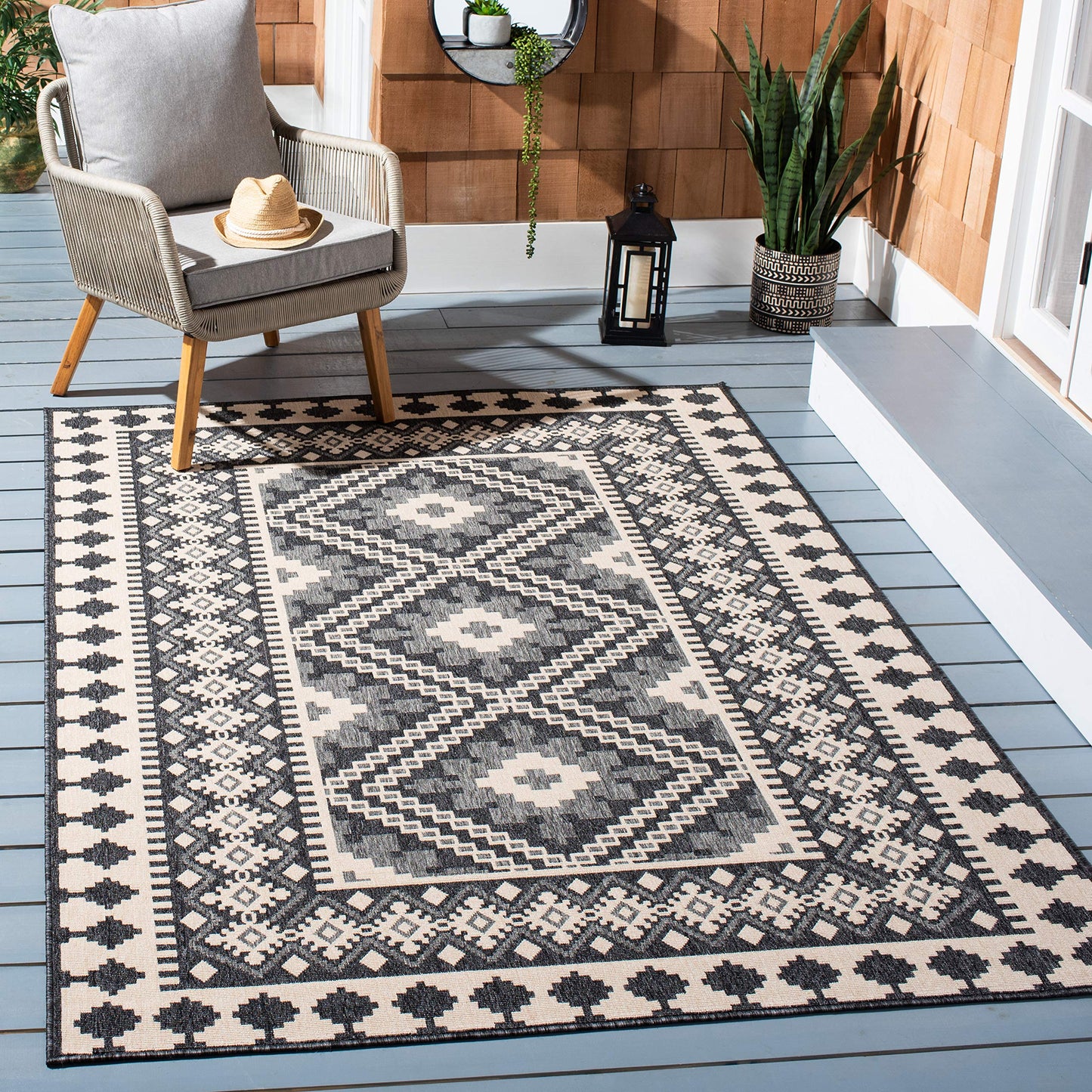 SAFAVIEH Washable Rug Outdoor Veranda Collection - 2'7" x 5', Ivory & Grey, Non-Shedding & Easy to Clean, Ideal for Patio, Backyard, Mudroom (VER099-0451)