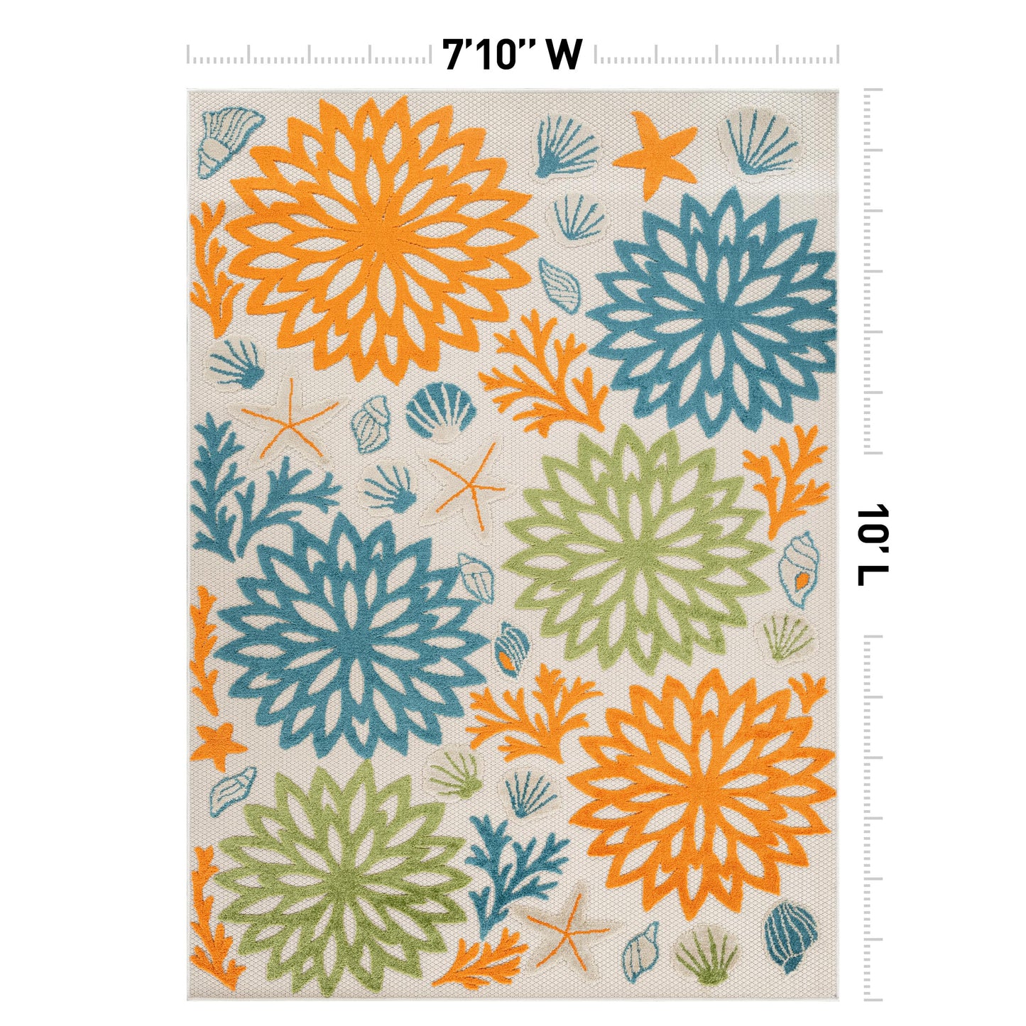 Rugshop Indoor/Outdoor High-Low Textured Area Rug, Coastal Floral, Easy-Clean Patio Rug for Porch Deck Balcony 7' 10" x 10' Multi