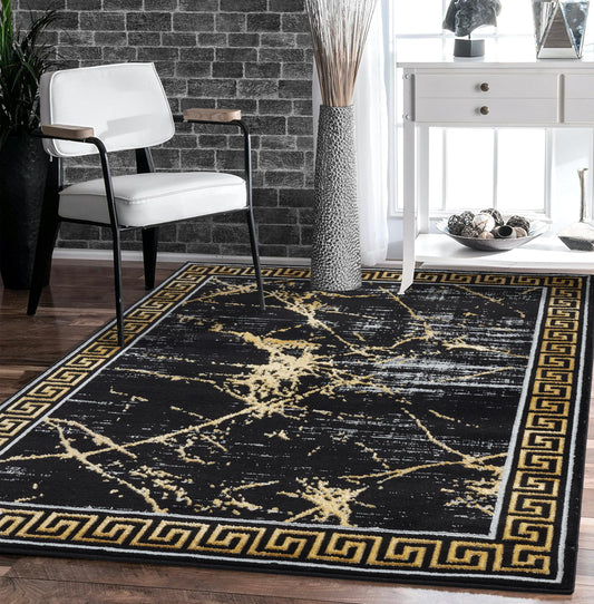 GLORY RUGS Area Rugs Marble 2x3 Black Gold Carpet Modern Abstract Rug Living Room Dining Bedroom Rug