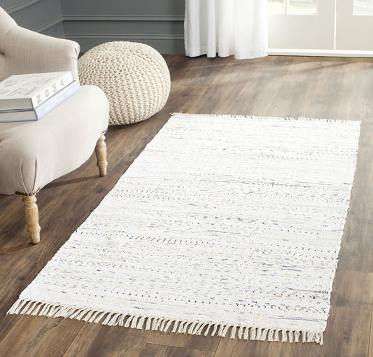 SAFAVIEH Rag Rug Collection Accent Rug - 4' x 6', Ivory & Multi, Handmade Boho Stripe Cotton, Ideal for High Traffic Areas in Entryway, Living Room, Bedroom (RAR121G)
