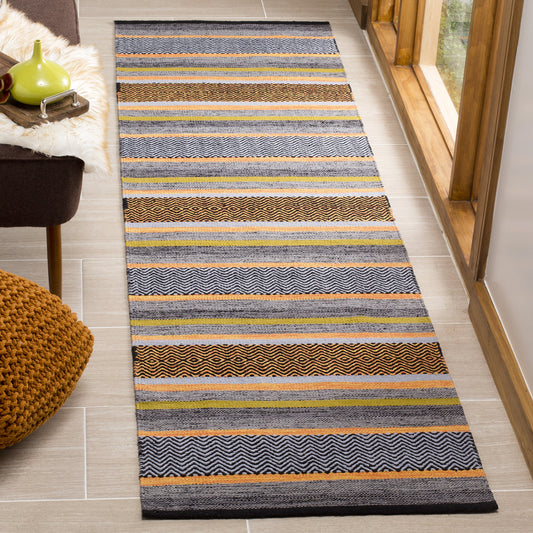 SAFAVIEH Montauk Collection Runner Rug - 2'3" x 8', Navy & Multi, Handmade Flat Weave Stripe Cotton, Ideal for High Traffic Areas in Living Room, Bedroom (MTK212A)