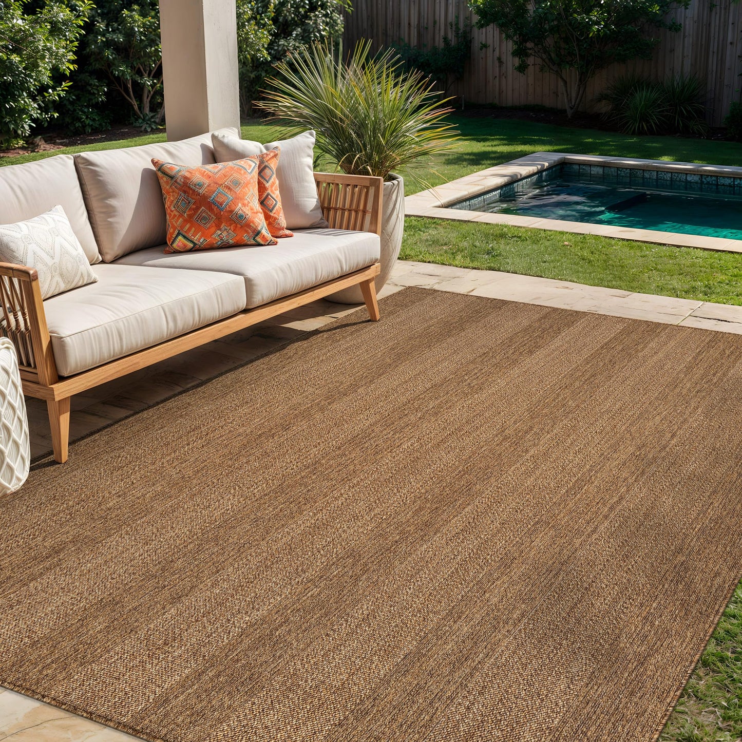 Rugshop Striped Indoor Outdoor Flat Woven Area Rug,Natural Jute-Style,Easy-Care Patio Rug for Backyard Porch Deck Balcony, 5' x 7' Natural/Jute
