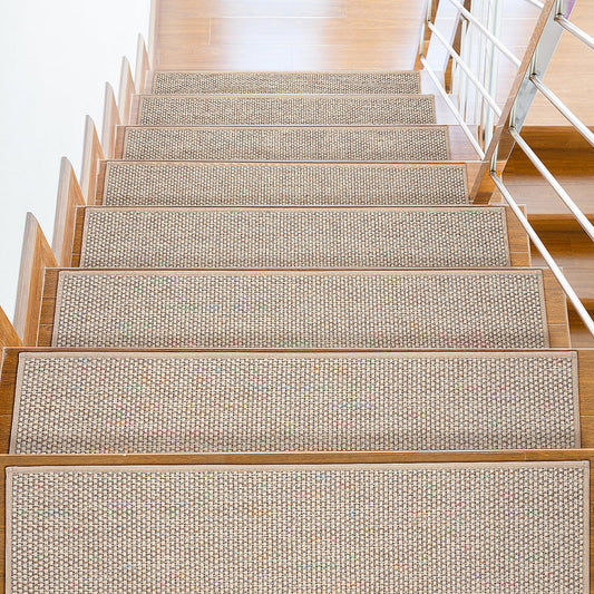 Stair Treads for Wooden Steps, 8" x 30" Linen Non Slip Stair Runner, Peel and Stick Carpet Stair Treads with Reusable Adhesive, Indoor Stair Rugs Covers Mats Pads for Kids Elders Dogs, Beige 15Pcs