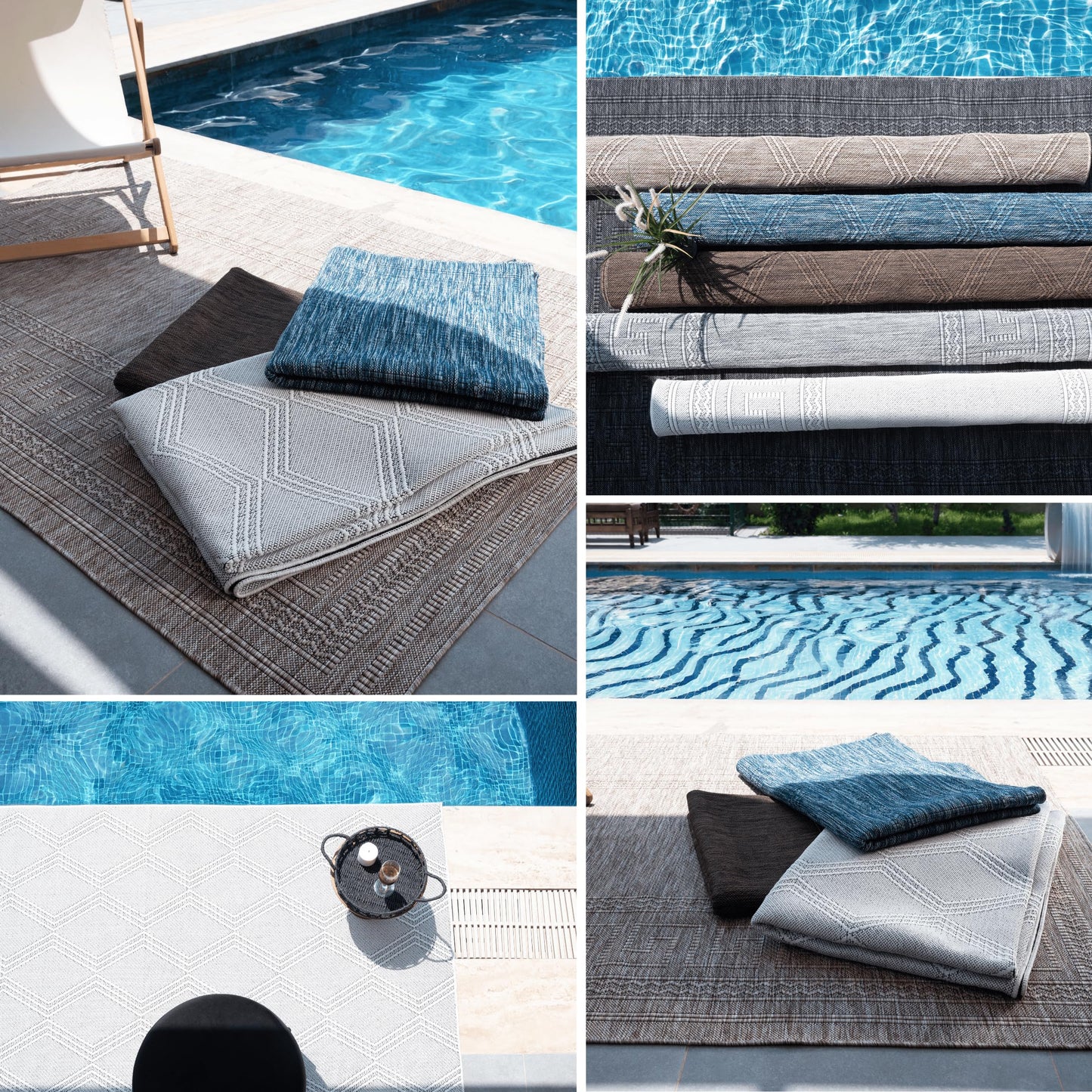 RUGGERRUGS Darla Textured Foldable Indoor Outdoor Rug, 8x10, Weather Resistant, Easy Clean, Lightweight Contemporary Geometric Patio Carpet for Porch, Deck, Living Room (8' x 10', Charcoal)