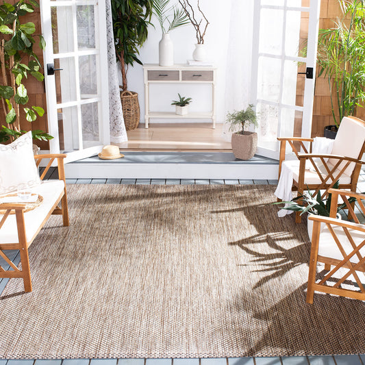 SAFAVIEH Washable Rug Outdoor Courtyard Collection - 6'7" Square, Natural & Black, Non-Shedding & Easy Cleaning, Ideal for Patio, Backyard, Mudroom (CY8521-37312)