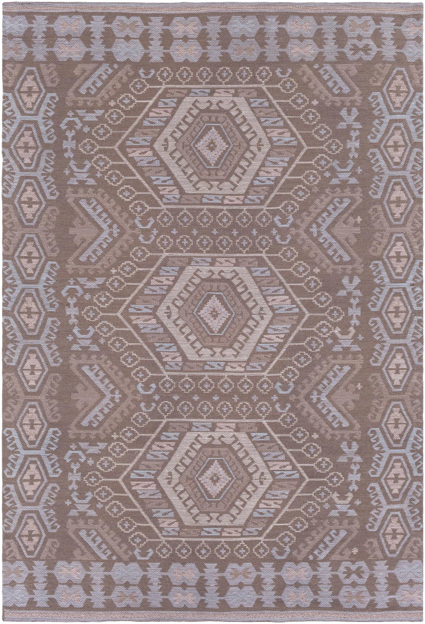Hauteloom Honeydew Recycled Material Area Rug - Geometric Medallion Diamond Border Triangle - Bohemian Transitional Tribal Southwestern Navajo - Medium Brown, Light Gray, Cream, Brown, Taupe - 2' x 3'