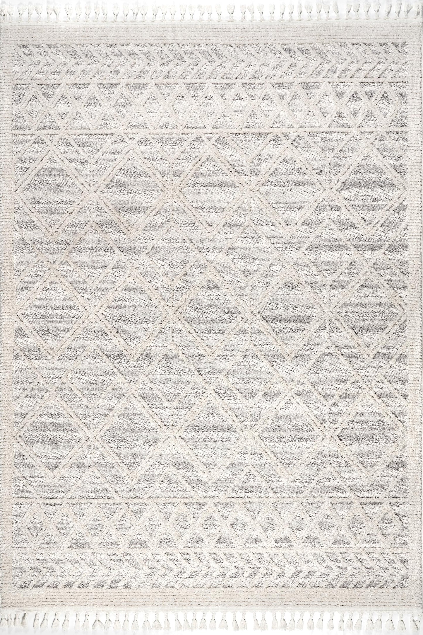 nuLOOM 3x5 Ansley Moroccan Tassel Area Rug, Light Grey, High-Low Textured Bohemian Design, Plush High Pile, Stain Resistant, For Bedroom, Living Room, Hallway, Entryway