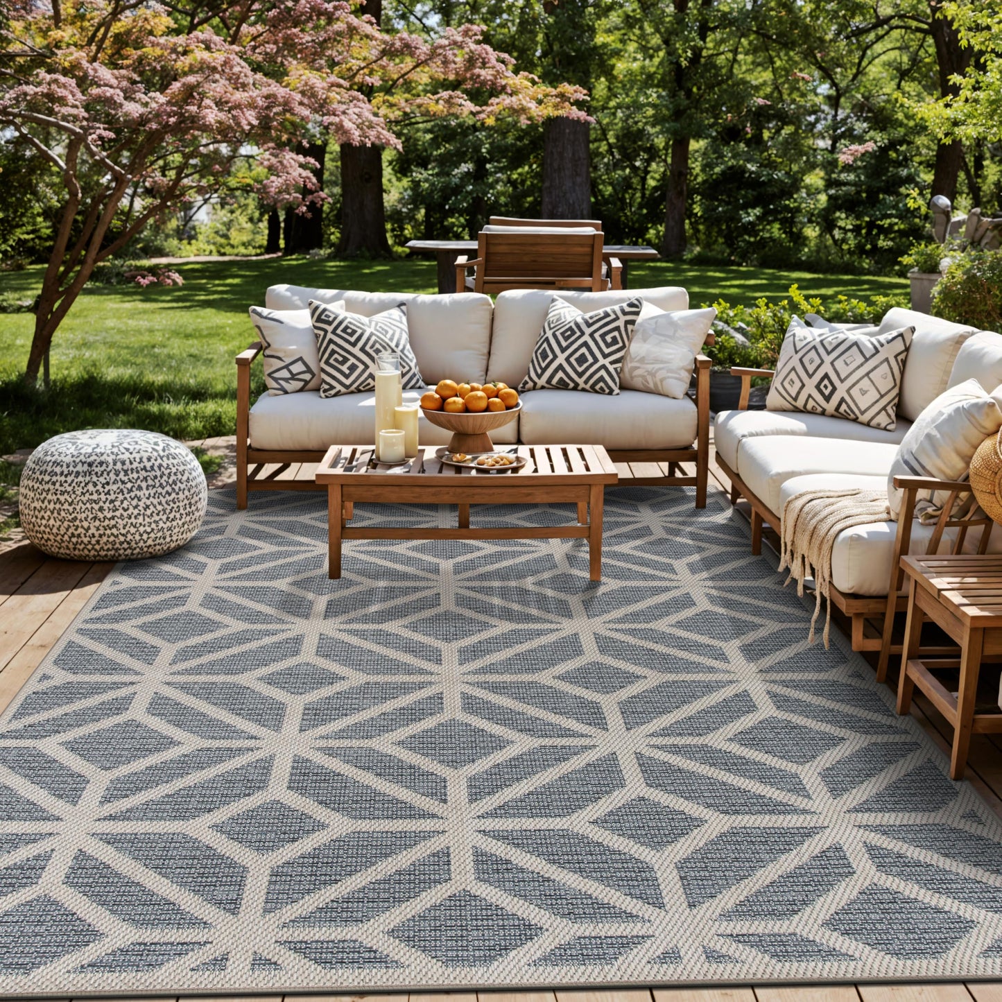 Rugshop Blue Contemporary Geometric Indoor/Outdoor Area Rug — Hose Washable for Living Room, Dining Room and Office, 9' x 12'