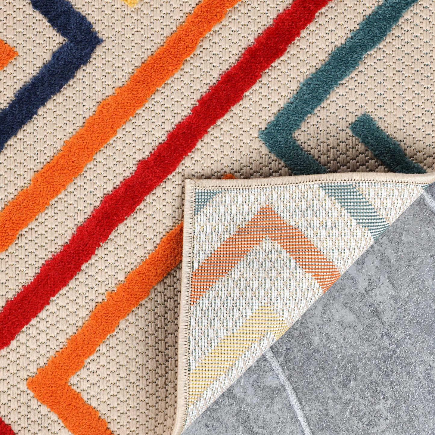 Superior Indoor Outdoor Area Rug, Perfect for Patio, Bedroom, Kitchen, Laundry Room, Entryway, Office, Playroom, Carpet Cover, Modern Geometric Farmhouse, Ares Collection, 5' 2" x 7' 2", Cream