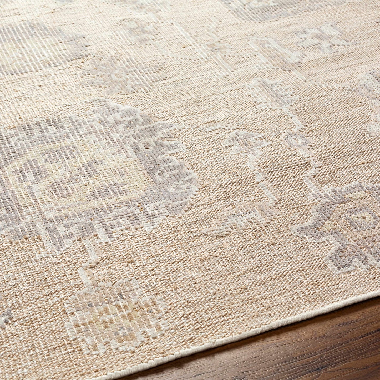 Hauteloom Bulusan Recycled Material Area Rug - Floral Medallion Geometric Distressed Abstract - Traditional Oushak Transitional Oriental Farmhouse - Light Gray, Dark Red, Beige, Cream, Gray - 2' x 3'