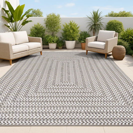 JONATHAN Y Concentric Squares Indoor Outdoor Area Rug 5X8 Black/Light Gray, Chevron Modern for Backyard, Patio, Porch, Easy-Cleaning, High Traffic, Pet-Friendly, Non-Shedding (SMB206B-5)