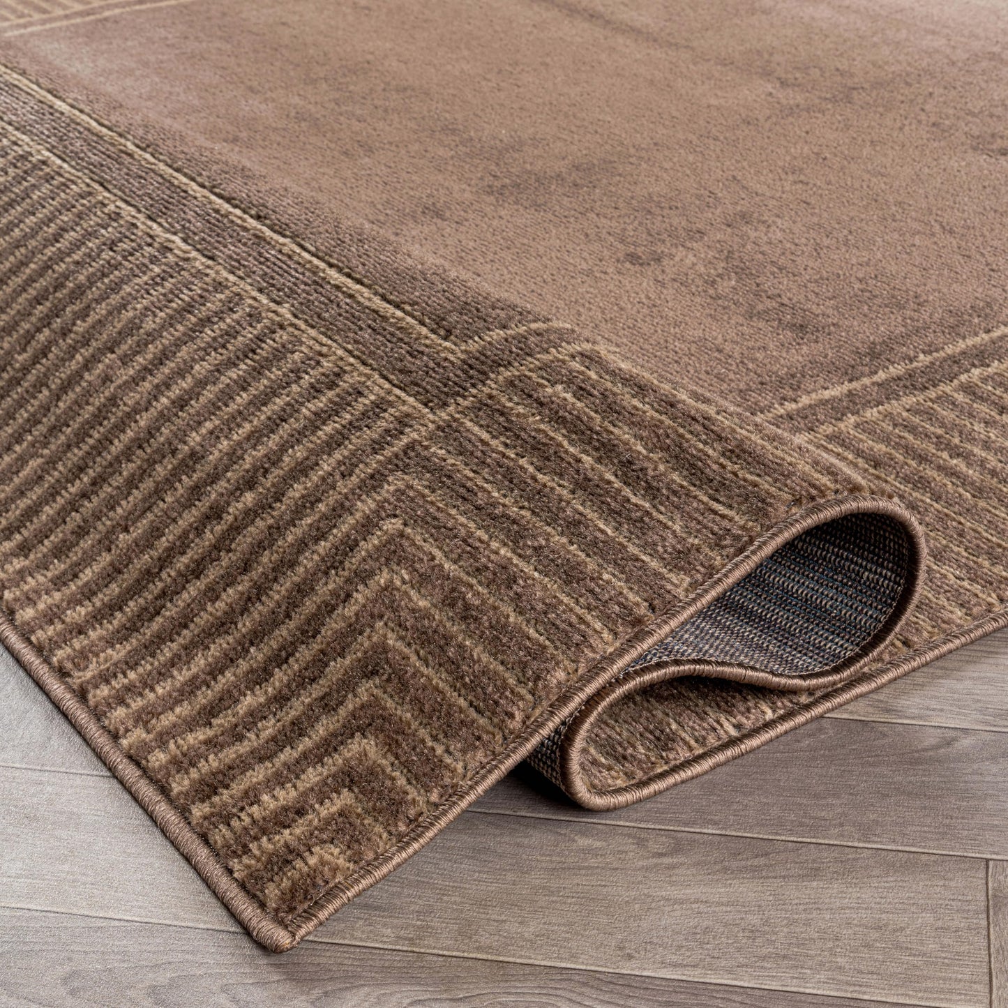 Rugshop Modern Distressed Bordered Indoor Area Rug for Entryway,Bedroom,Kitchen Rug Low Pile Rug with Jute Backing 4' x 6' Brown