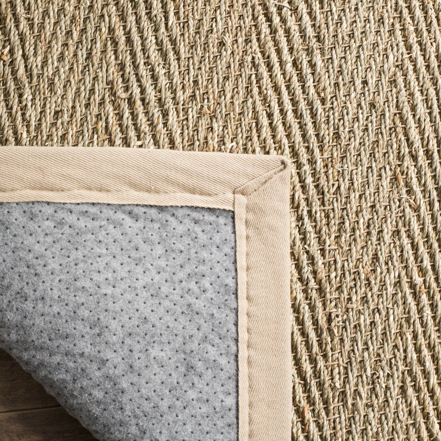 SAFAVIEH Area Rug 8x10 - Natural Fiber Collection - Large - Natural & Beige, Seagrass, Herringbone Pattern with Border (NF115A)