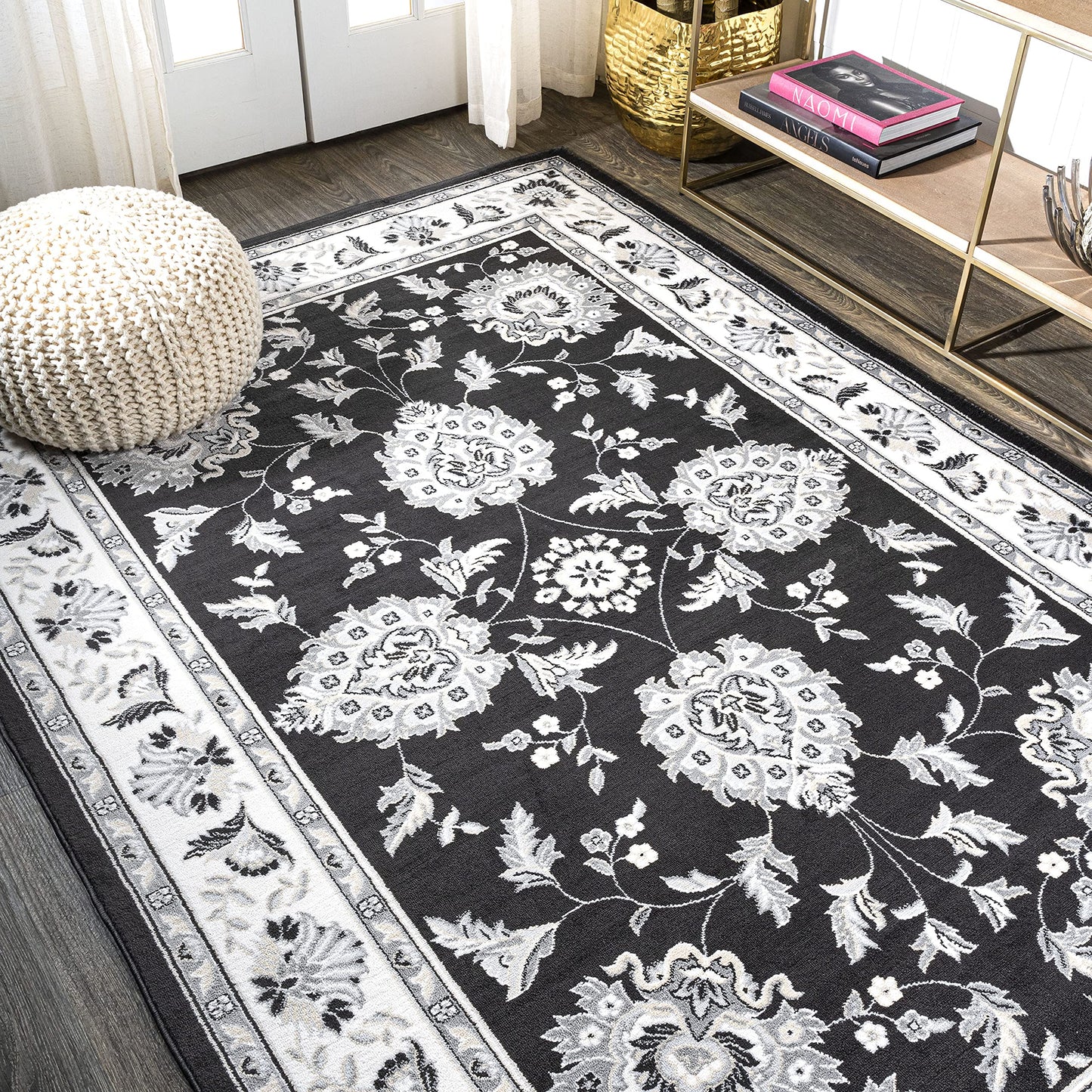JONATHAN Y Cherie French Cottage Black/Cream Indoor Area Rug, 5x8, Vintage, Bohemian, Easy-Cleaning for Living Room, Bedroom, Kitchen, Pet Friendly, Non-Shedding (MDP505D-5)