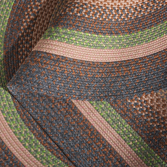 SAFAVIEH Washable Rug Outdoor Braided Collection - 3' Round, Brown & Green, Handmade & Reversible, Non-Shedding & Easy to Clean, Ideal for Patio, Backyard, Mudroom (BRD314T)