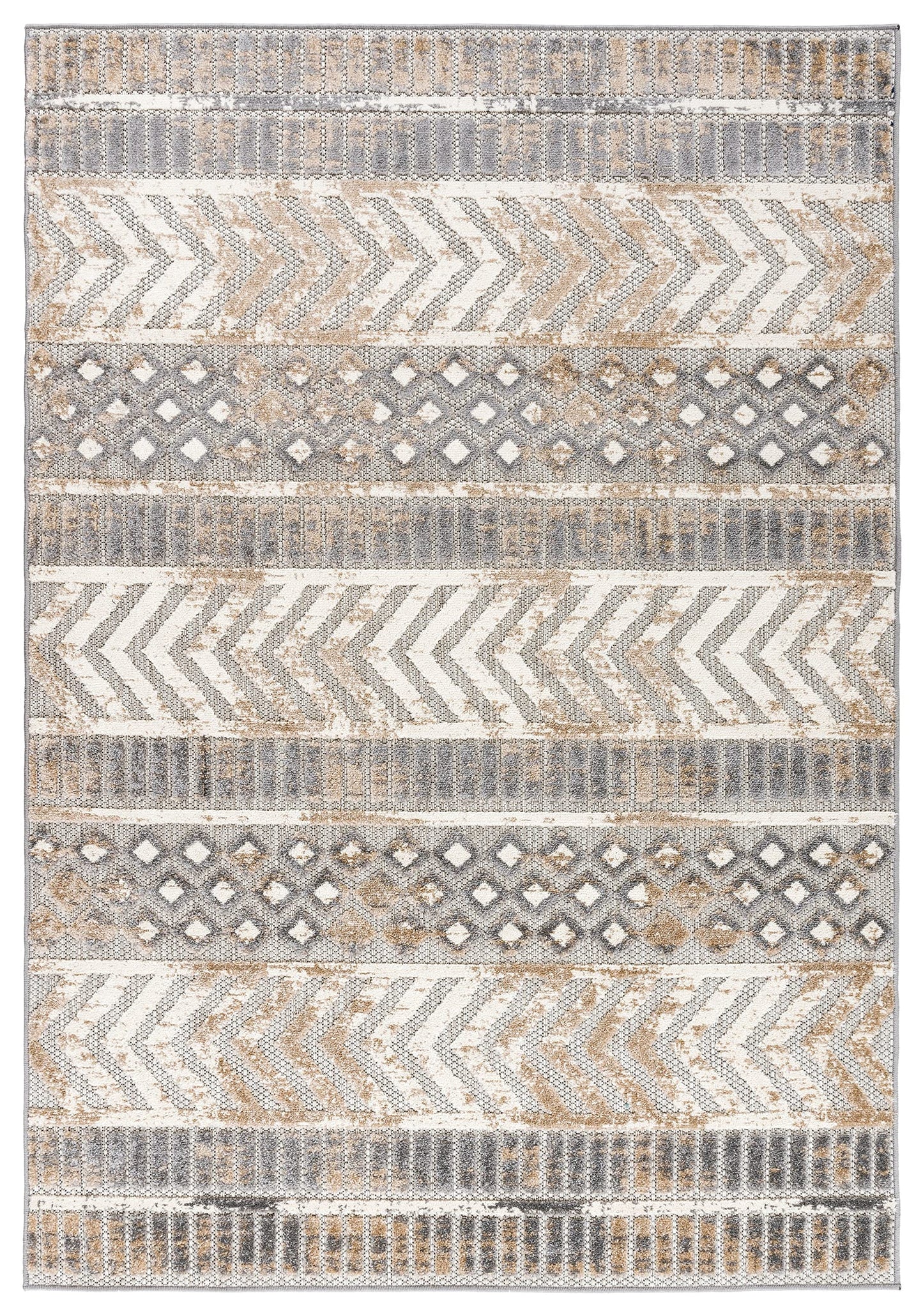 Rugshop Distressed Geometric Indoor/Outdoor Beige Area Rug Modern Tribal Stripe, Durable Stain Resistant Perfect for Patio, Backyard, Deck and Outdoor Lounge 4' x 6'