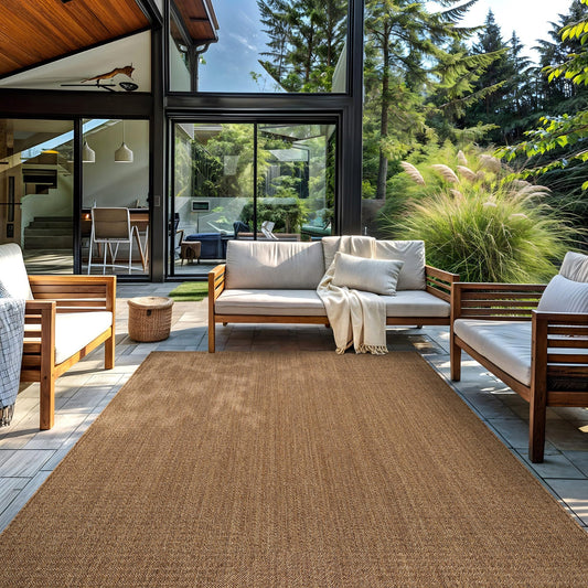 Rugshop Geometric Indoor Outdoor Flat Woven Area Rug,Natural Jute-Style,Easy-Care Patio Rug for Backyard Porch Deck Balcony, 7'10" x 10' Natural/Jute