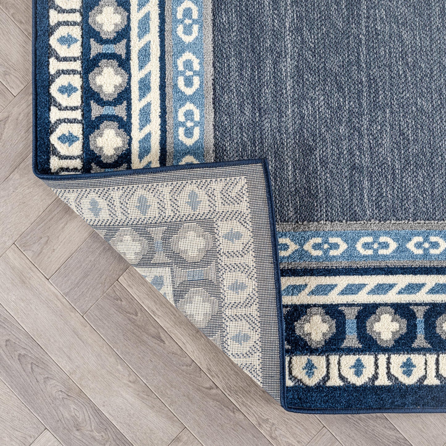 Rugshop Indoor/Outdoor High-Low Textured Area Rug, Coastal Border, Easy-Clean Patio Rug for Porch Deck Balcony 7' 10" x 10' Navy