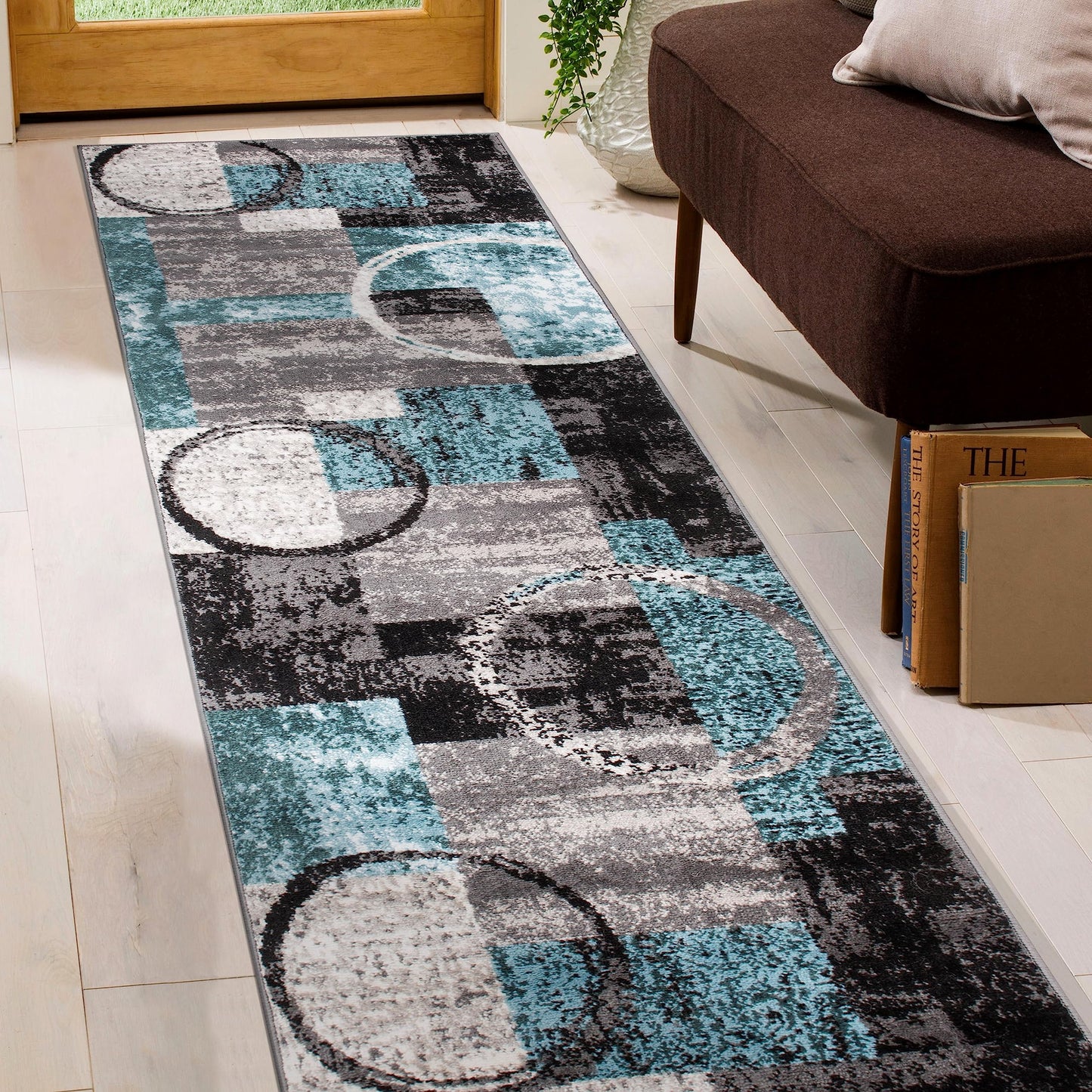 Rugshop Contemporary Abstract Circle Design Soft Runner Rug 2' x 7'2" Gray
