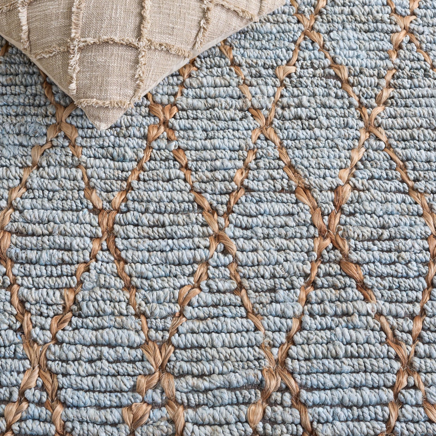 SAFAVIEH Natural Fiber Collection Runner Rug - 2'6" x 12', Light Blue, Handmade Boho Moroccan Trellis Jute, Ideal for High Traffic Areas in Living Room, Bedroom (NF951L)