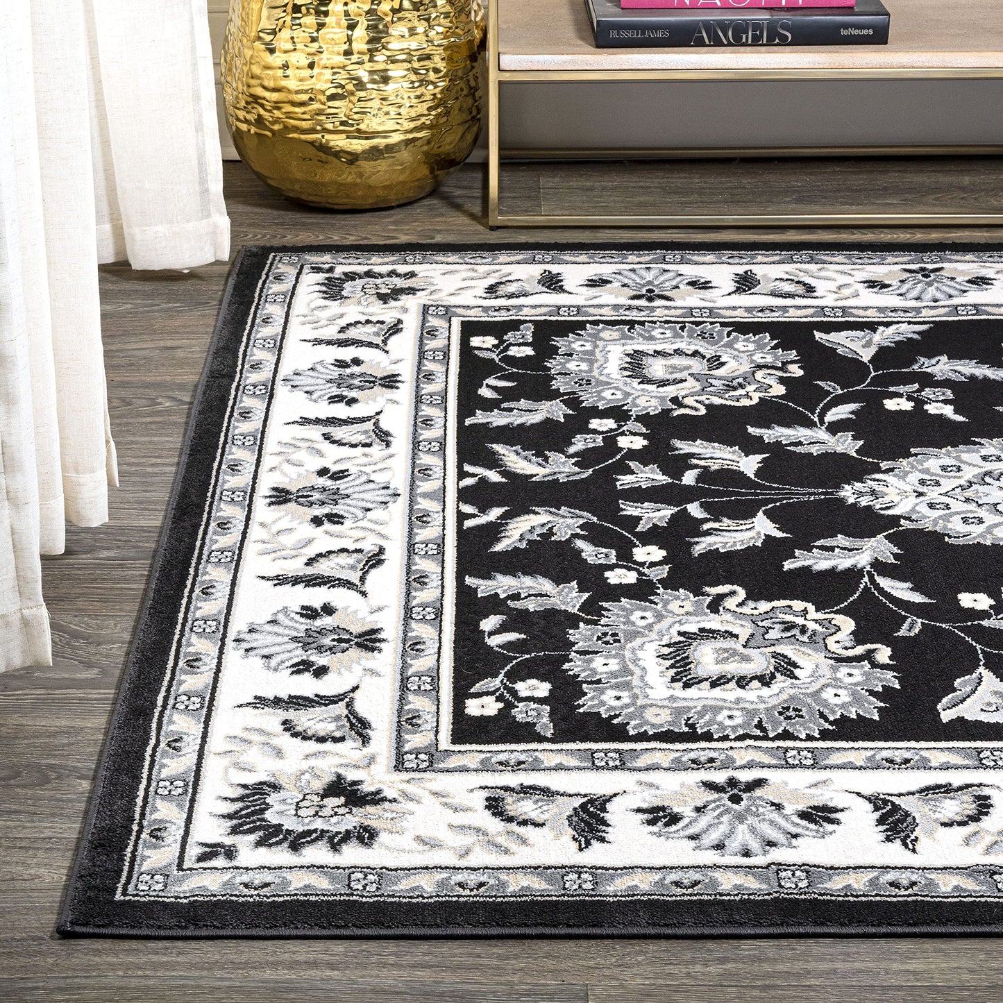 JONATHAN Y Cherie French Cottage Black/Cream Indoor Area Rug, 5x8, Vintage, Bohemian, Easy-Cleaning for Living Room, Bedroom, Kitchen, Pet Friendly, Non-Shedding (MDP505D-5)