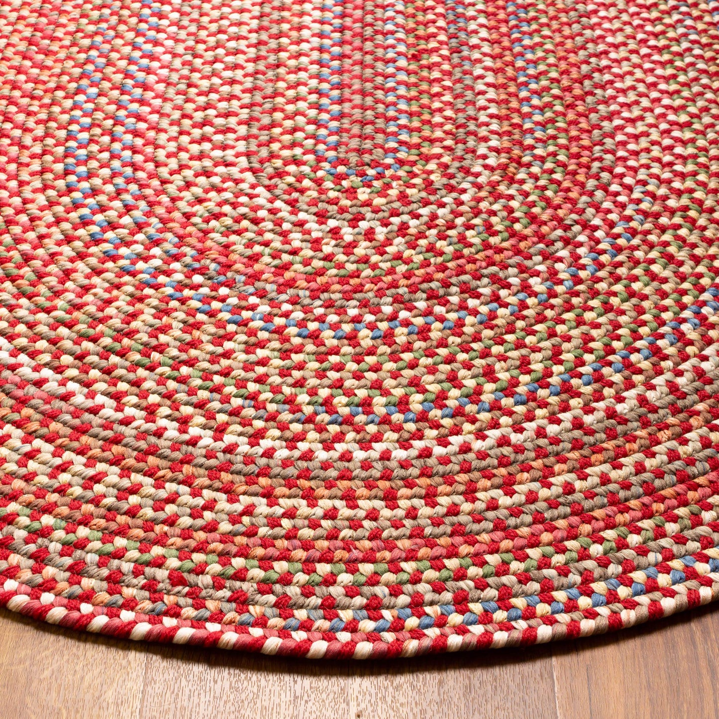 Super Area Rugs Roxbury American Made Braided Rug for Indoor Outdoor Spaces, Red/Natural Multi, 2' X 3' Oval