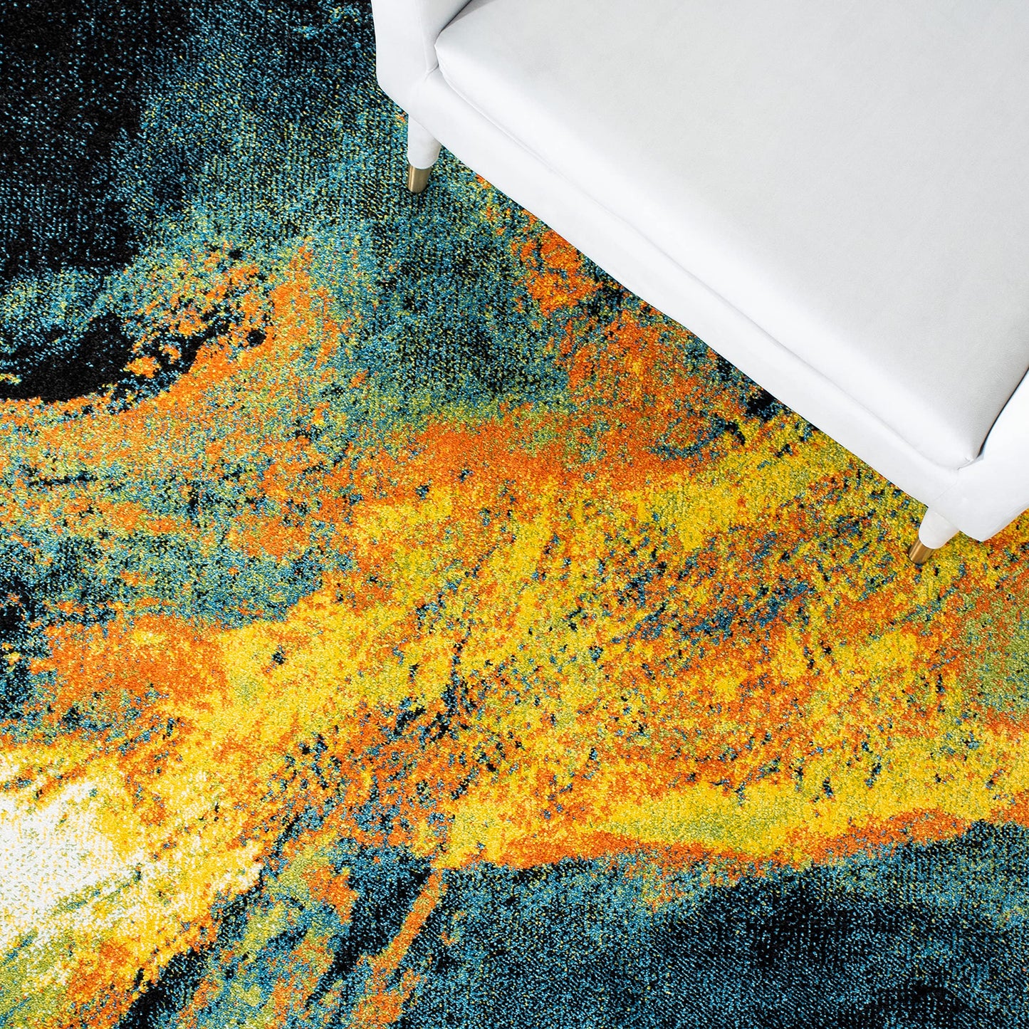 SAFAVIEH Galaxy Collection Area Rug - 5'3" x 7'6", Blue & Yellow, Modern Abstract Design, Non-Shedding & Easy Care, Ideal for High Traffic Areas in Living Room, Bedroom (GAL117L)