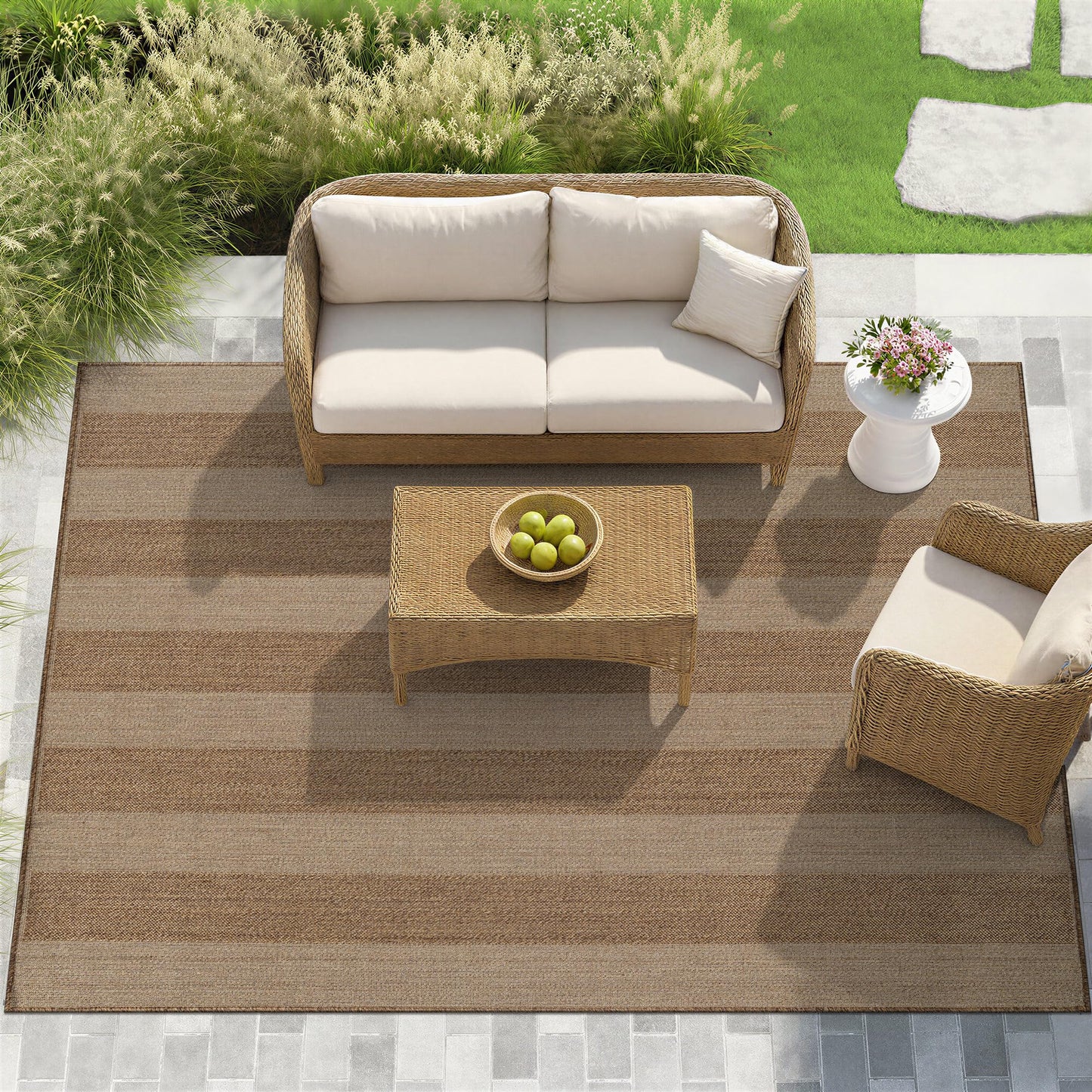 Rugshop Striped Indoor Outdoor Flat Woven Area Rug,Natural Jute-Style,Easy-Care Patio Rug for Backyard Porch Deck Balcony, 7'10" x 10' Sand/Natural