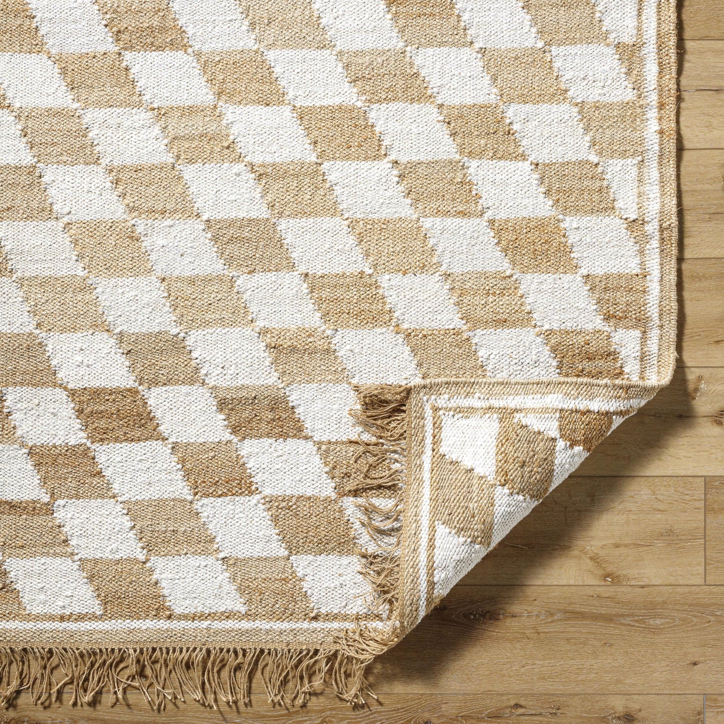 Livabliss x Becki Owens Kamey Farmhouse Fringe Area Rug, 9' x 12', Beige/Checkered